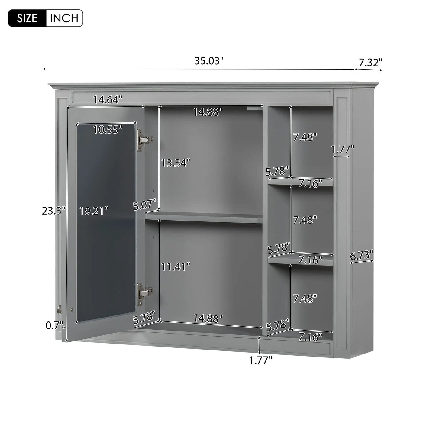 Wall Mounted Medicine Cabinet With Mirror, Storage Cabinet Featuring 6 Open Shelves And Adjustable Interior by HouseOfZazla
