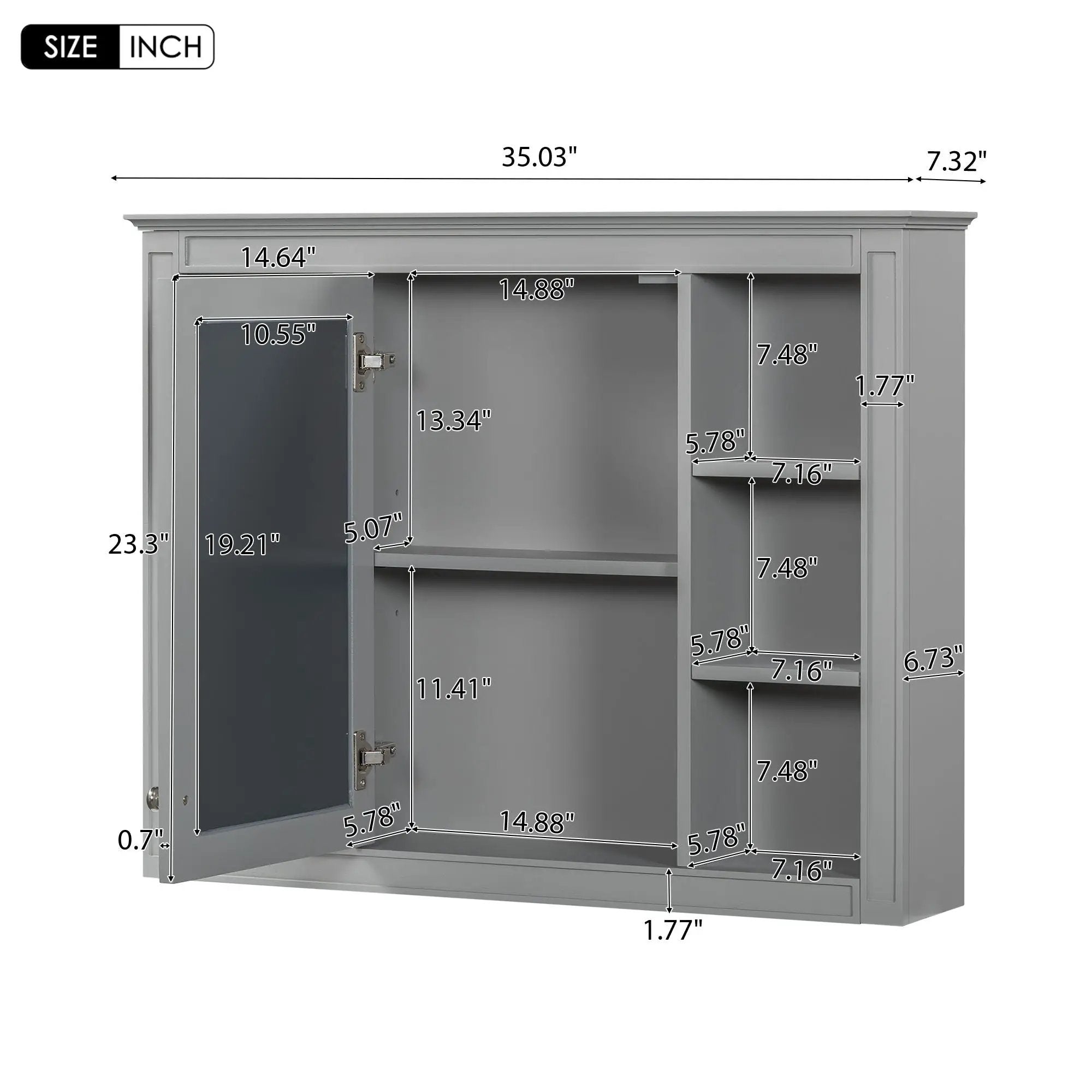 Wall Mounted Medicine Cabinet With Mirror, Storage Cabinet Featuring 6 Open Shelves And Adjustable Interior by HouseOfZazla
