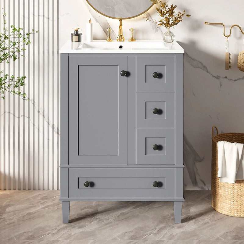 Bathroom Vanity With Integrated Basin, Soft Close Drawers, Door Mounted Double Layer Shelf by Unique Piece Furniture