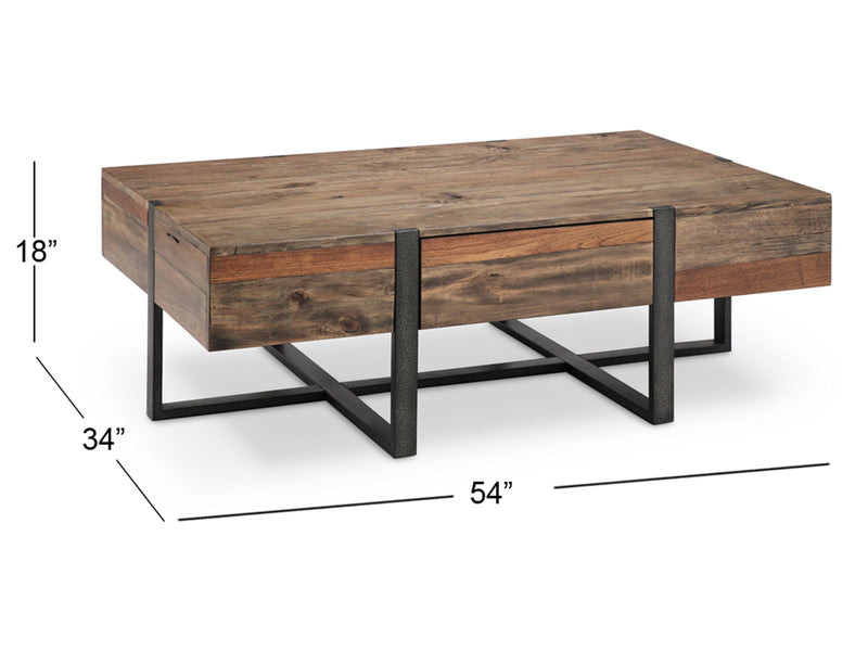 Prescott - Modern Reclaimed Wood Rectangular Cocktail Table - Rustic Honey, photo 3 of 5