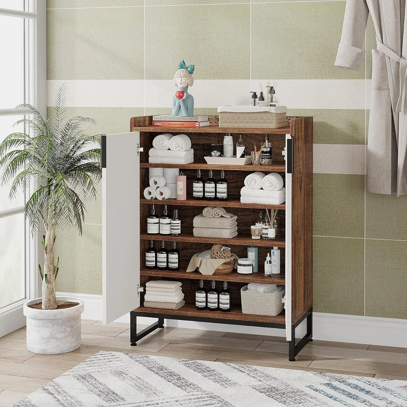 5 Tier Shoe Cabinet With Doors, Compact Entryway Storage Organizer by HouseOfZazla