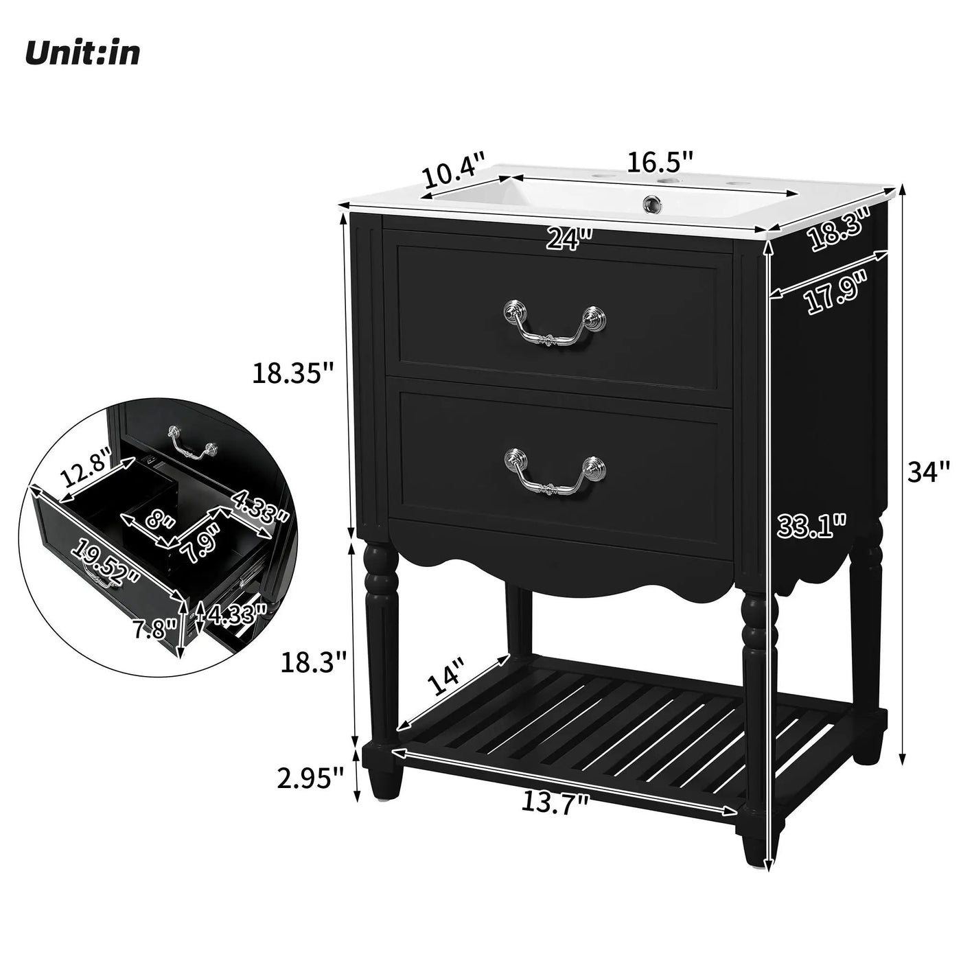 Wave Design Bathroom Vanity With Sink, 2 Drawers And Open Shelf by HouseOfZazla
