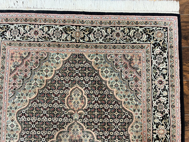 Sino Persian Rug 4x6, Fine Hand Knotted Carpet, Black, Wool, Vintage Rug 4 x 6, Herati Mahi, 300 KPSI by Jewel Rugs