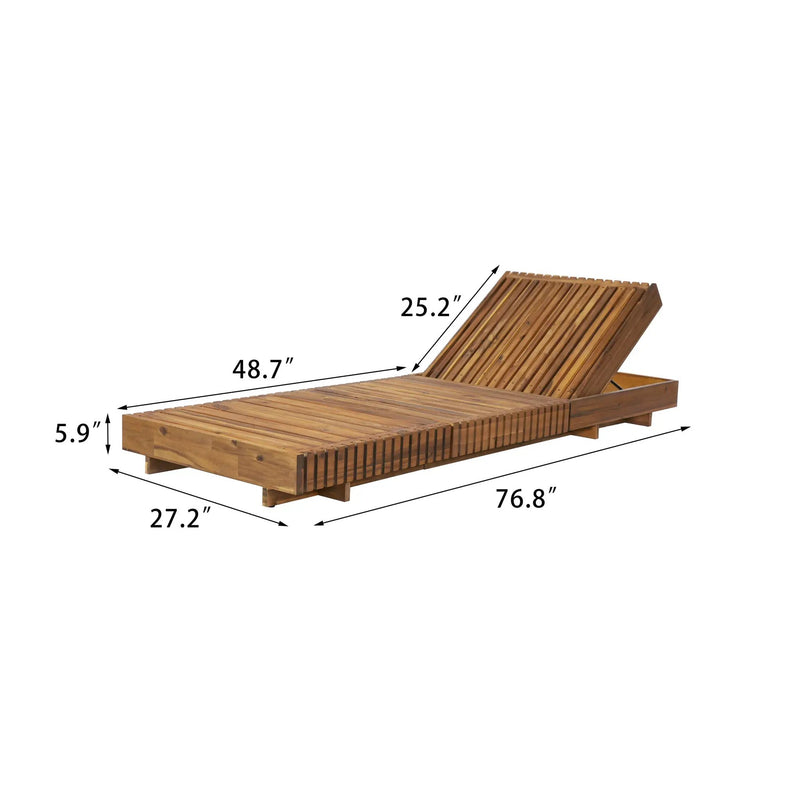 Lounge Chaise Set, Acacia Solid Wood with Cream Lounge Cushion by HouseOfZazla