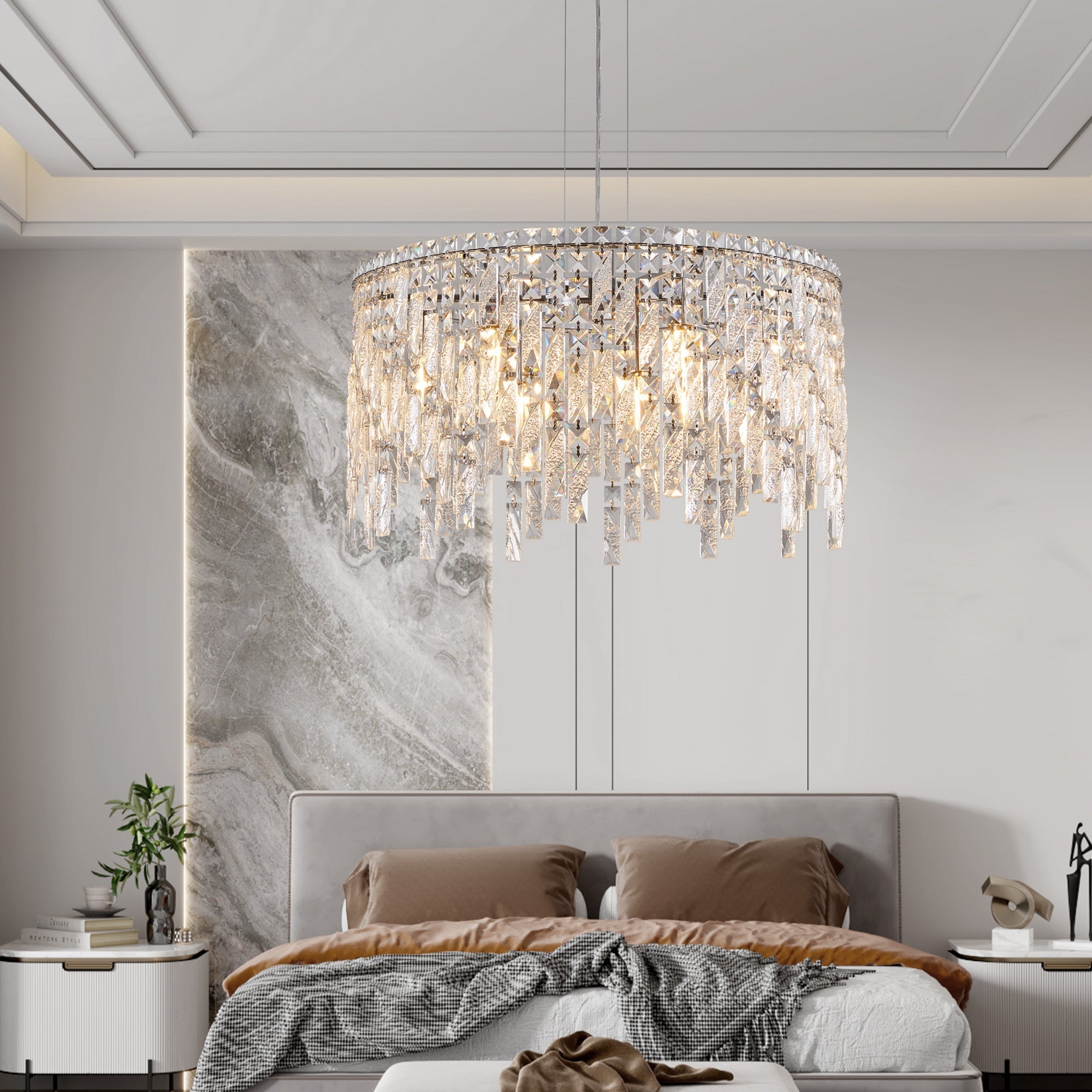 24" Luxurious Round Silver Crystal Chandelier by HouseOfZazla