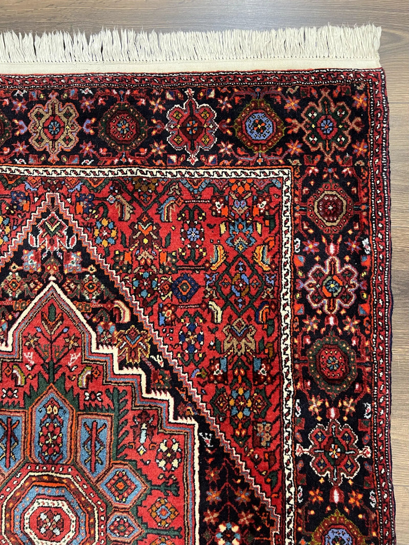 Fine Persian Bidjar Rug 3x5 ft, Ruby Red and Black, Geometric Medallion, Hand Knotted Semi Antique Oriental Bijar Carpet, Wool Area Rug, Tribal Rug by Jewel Rugs