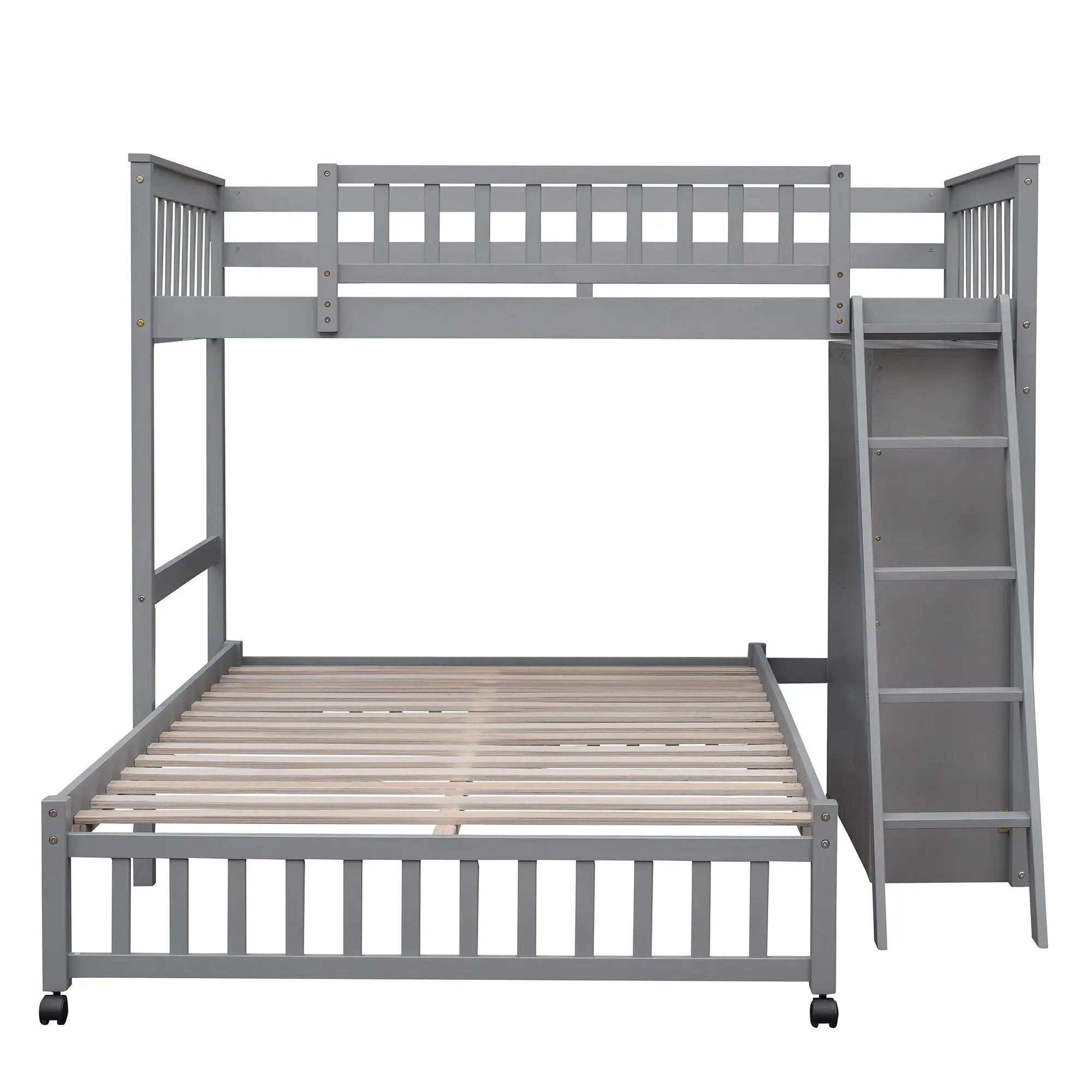 Bunk Bed With 6 Drawers And Flexible Shelves, Bottom Bed With Wheels by Unique Piece Furniture