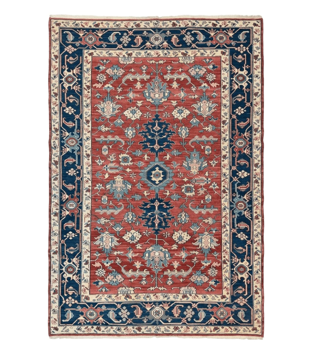 Turkish Flatweave Rug 6x9, Heriz Design, Red and Blue by Jewel Rugs