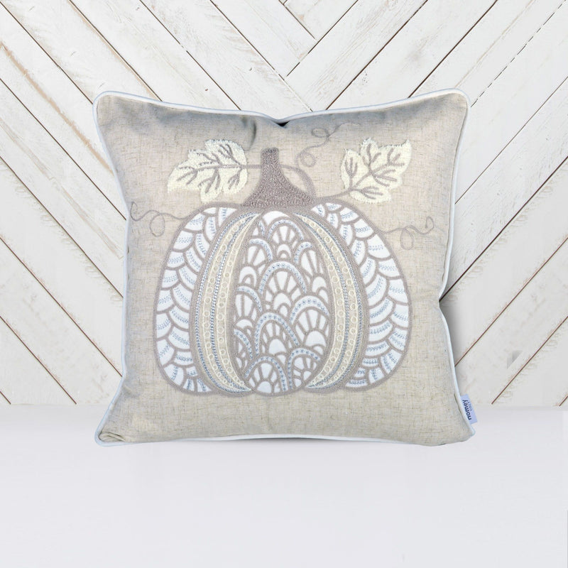 Lace Embroidered Pumpkin Throw Pillow with Linen-Blend Fabric - Natural, photo 2 of 5
