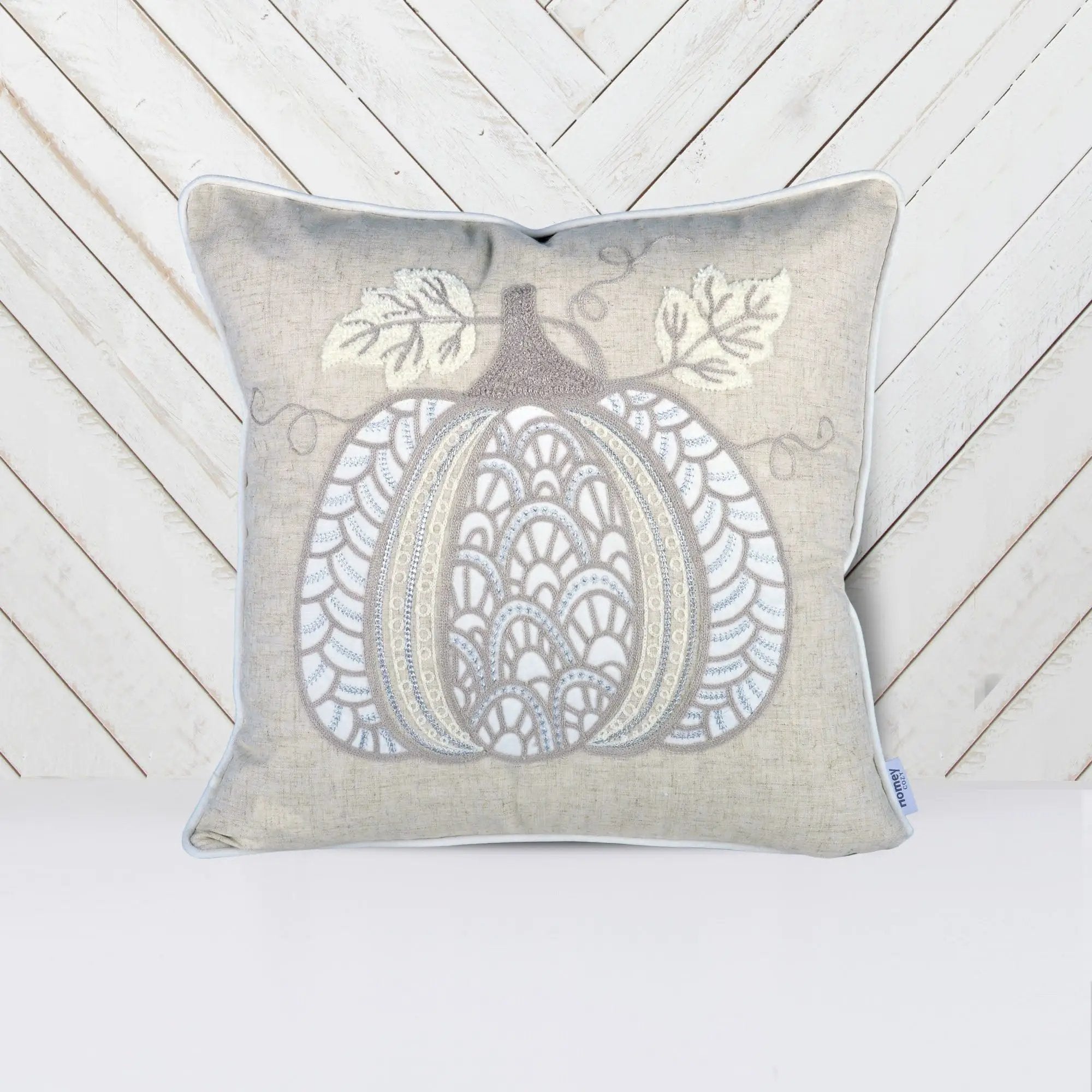 Lace Embroidered Pumpkin Throw Pillow - Natural by HouseOfZazla