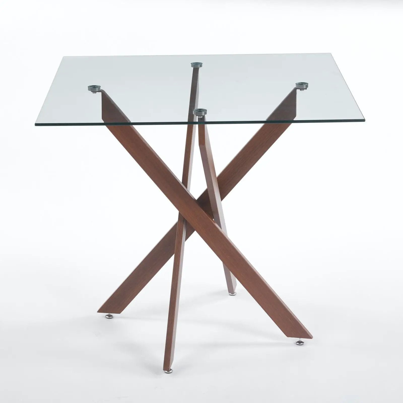 Dining Table With Cross Metal Leg And Tempered Glass, Modern Space Saving Kitchen Table For Living Room Legs, Square Table by Unique Piece Furniture