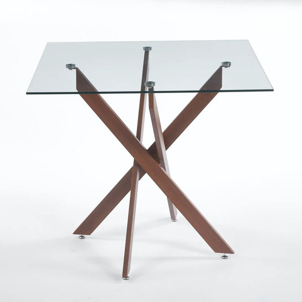 Dining Table With Cross Metal Leg And Tempered Glass, Modern Space Saving Kitchen Table For Living Room Legs, Square Table, photo 2 of 29