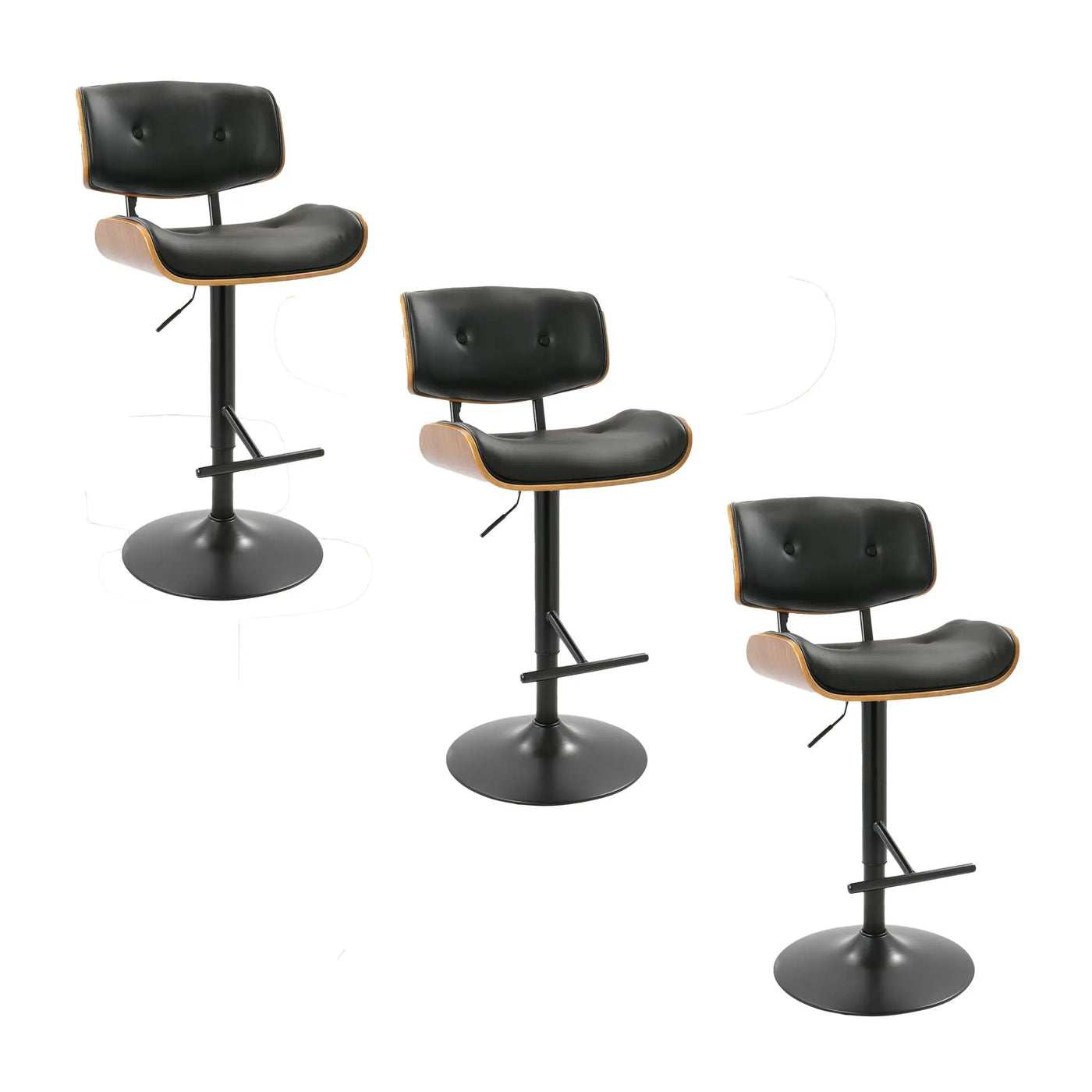 Lombardi - Mid Century Modern Adjustable Barstool With Swivel With Straight T Footrest (Set of 3) by HouseOfZazla