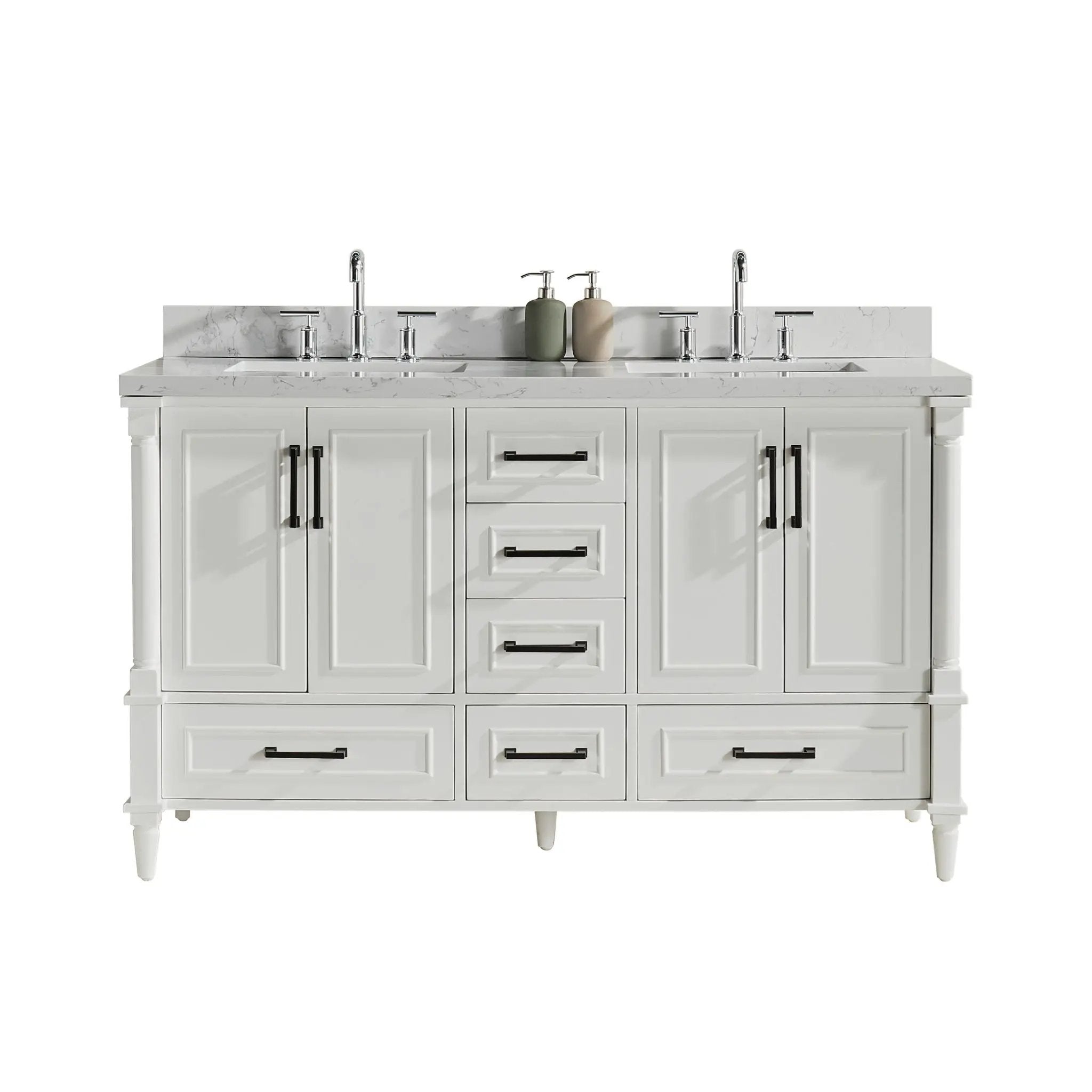 Freestanding Double Bathroom Vanity With Extra Black Handles - White by HouseOfZazla
