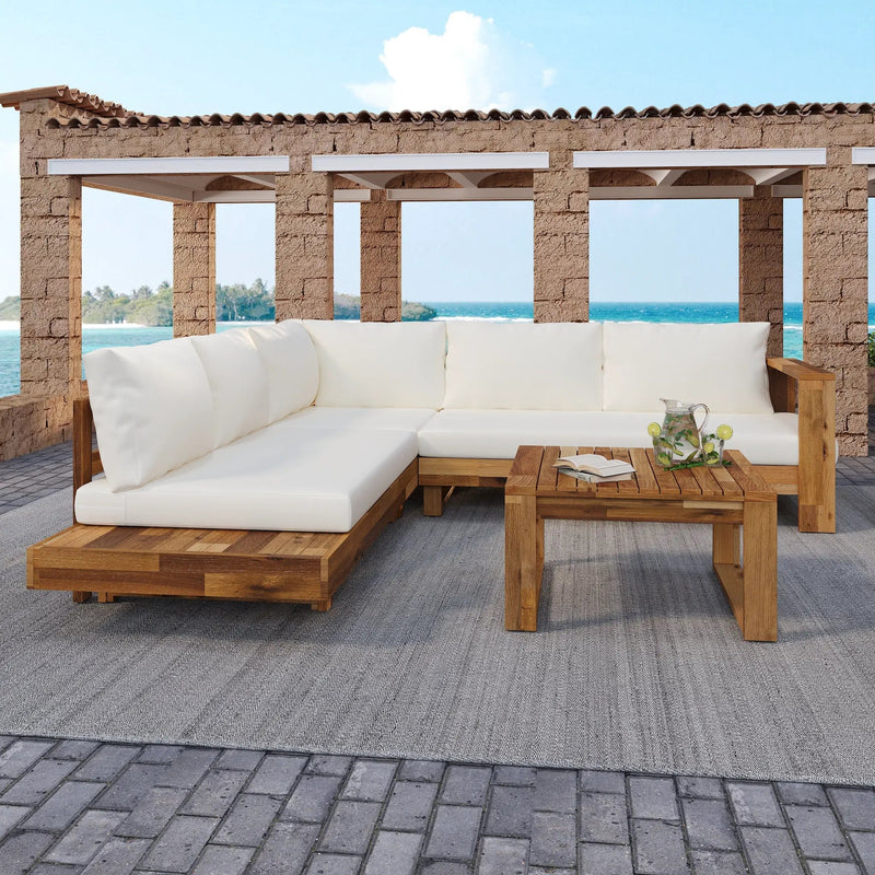 Outdoor 4pc Acacia Wood Sectional Patio Sofa Set by HouseOfZazla
