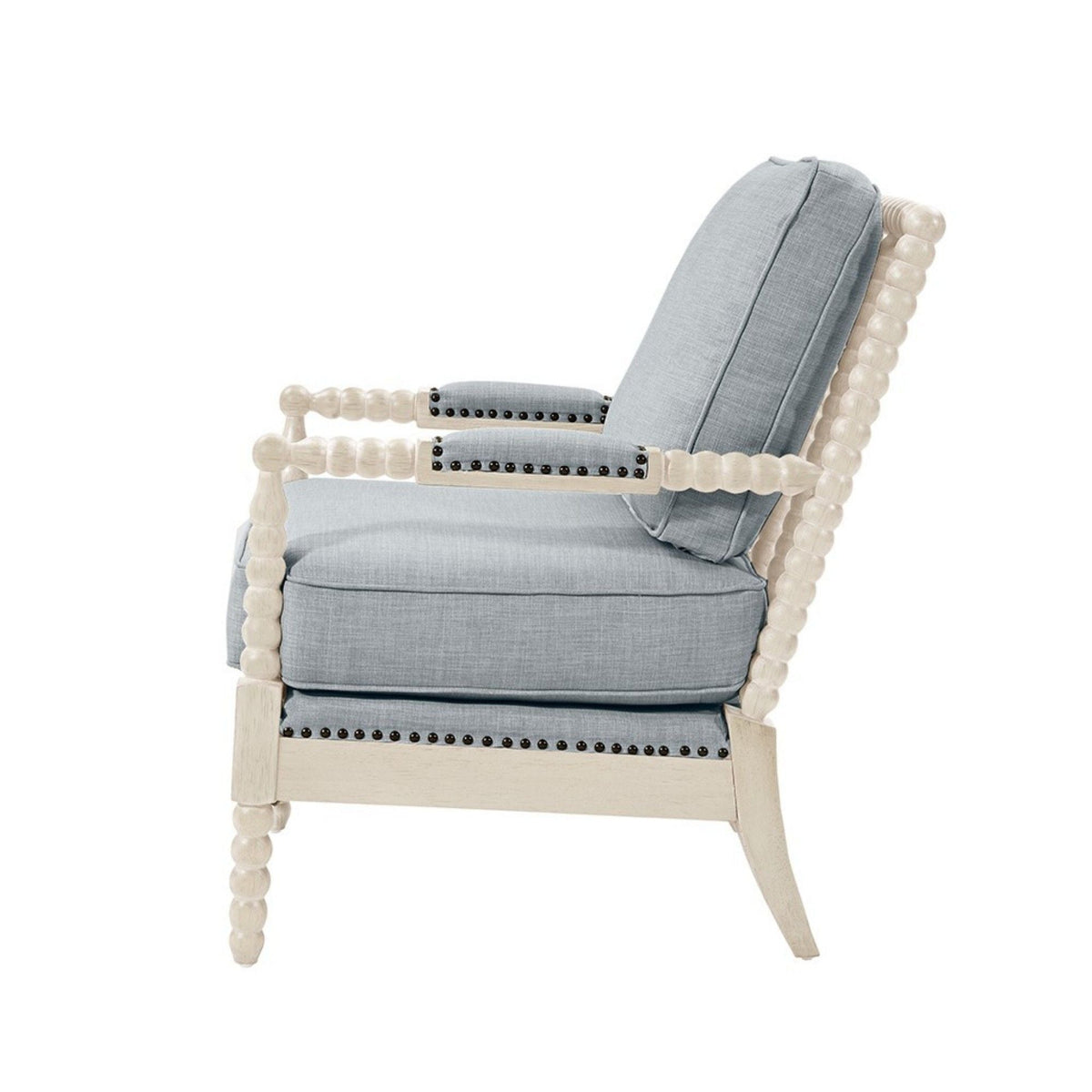 Open Back Spindle Arm Chair with Padded Armrests – Light Blue, Beige, Gray, photo 10 of 25