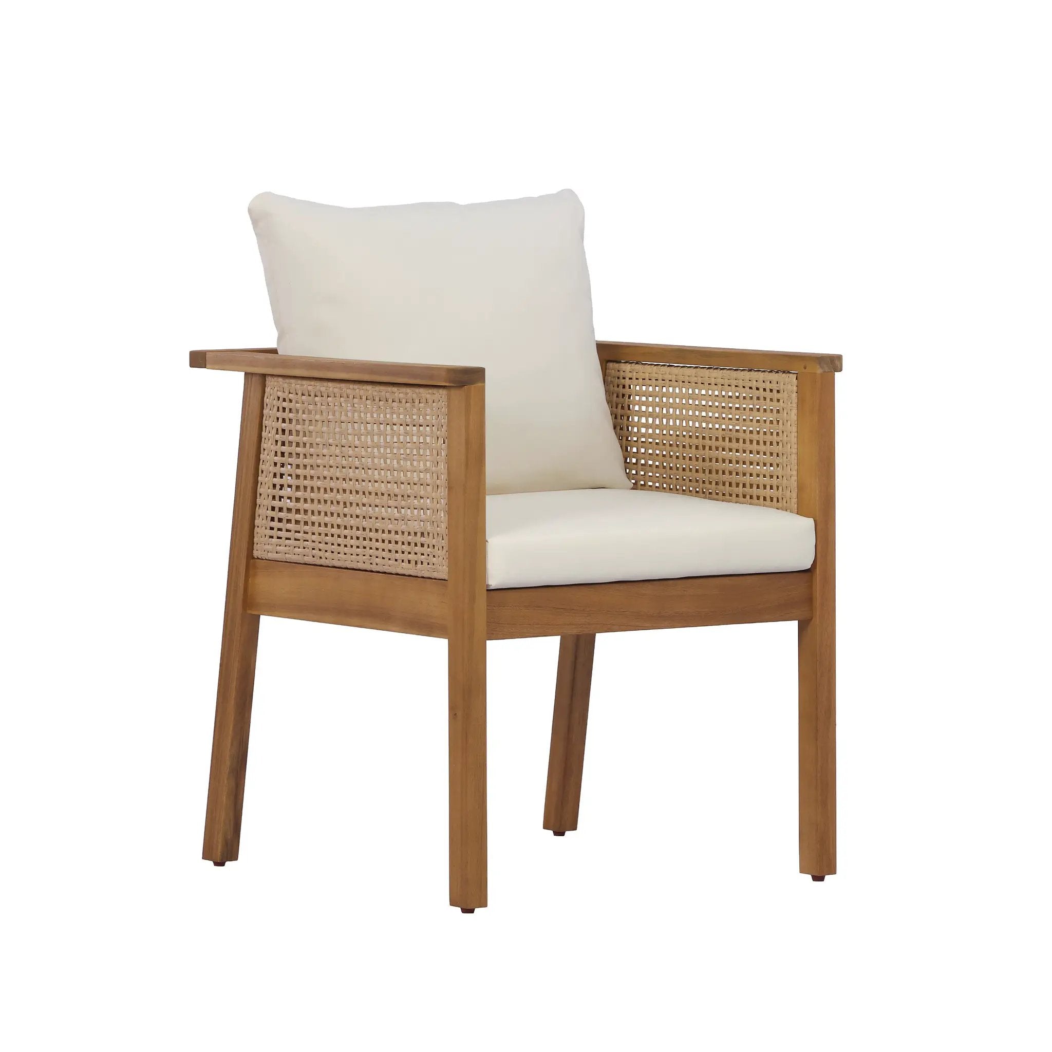 7-Piece Acacia Wood Outdoor Dining Set with Cream Cushions and Natural Wicker by HouseOfZazla