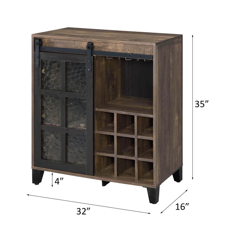Treju - Wine Cabinet - Obscure Glass, Rustic Oak & Black by Unique Piece Furniture