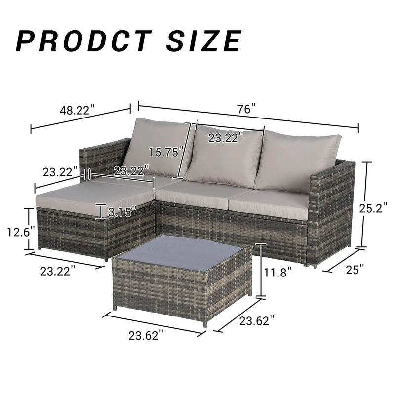 2 Pieces Patio Furniture Set with Woven Sectional and Ottoman by HouseOfZazla