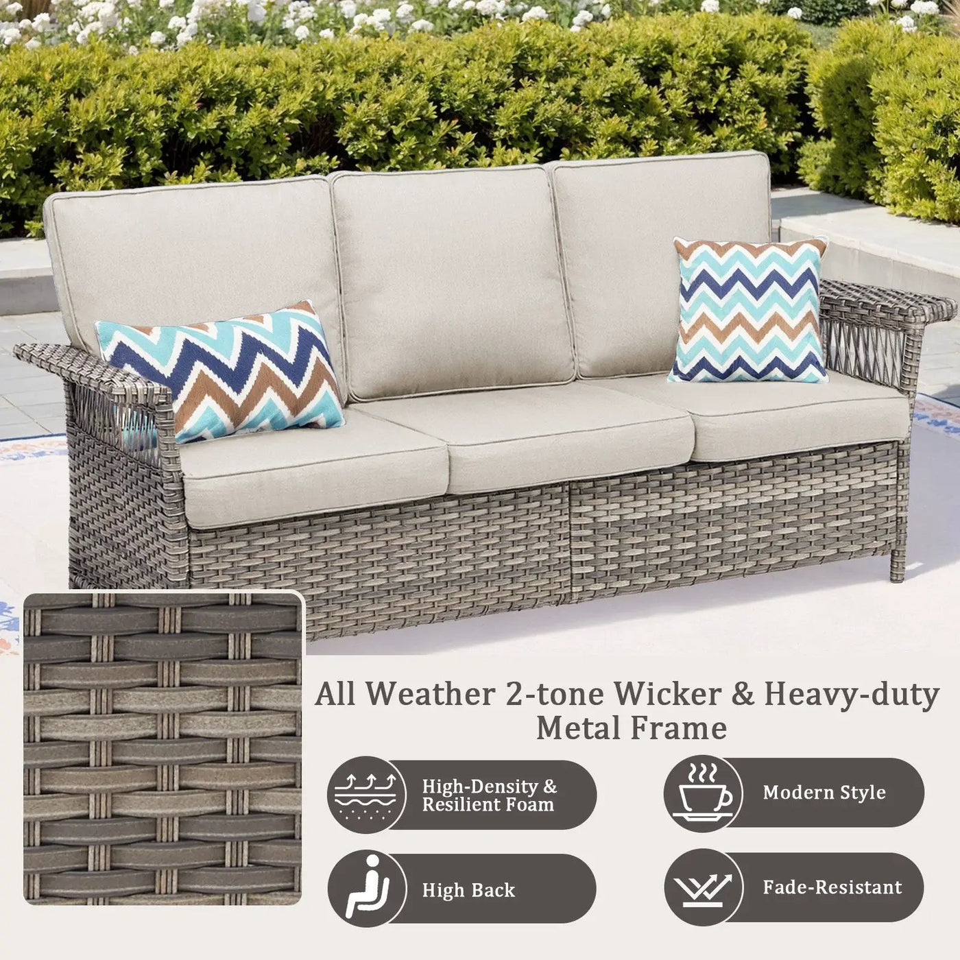 76.7" Wide Outdoor Wicker Patio Sofa with Armrests by HouseOfZazla