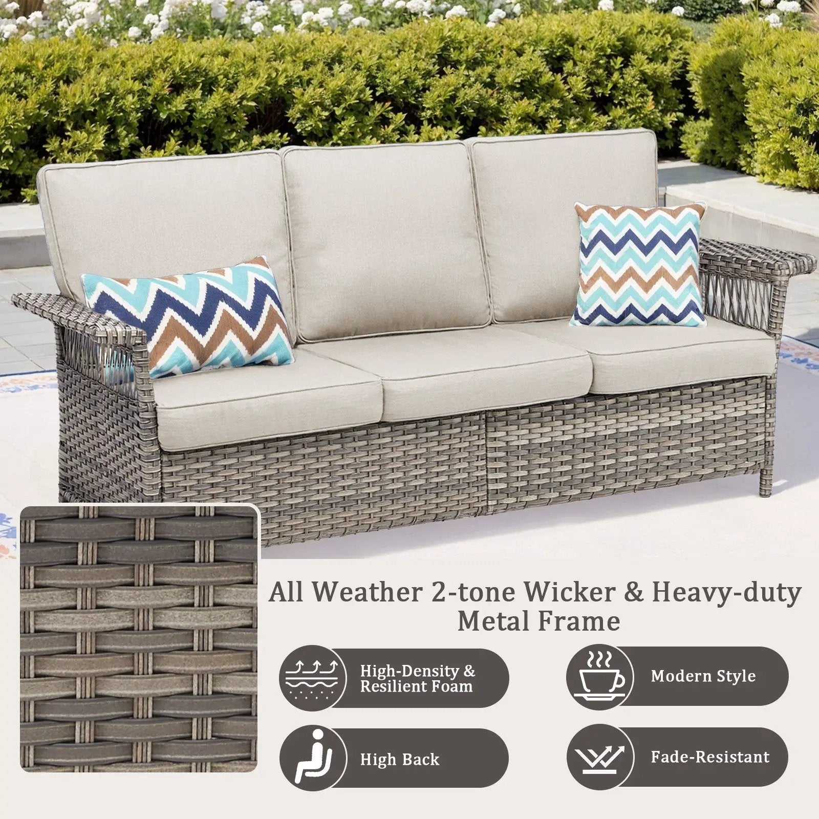 76.7" Wide Outdoor Wicker Patio Sofa with Armrests by HouseOfZazla