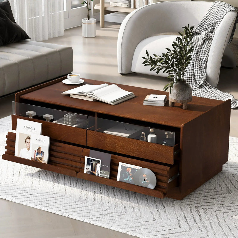 Modern Rectangle Coffee Table With 4 Drawers And 2 Display Shelves by Unique Piece Furniture