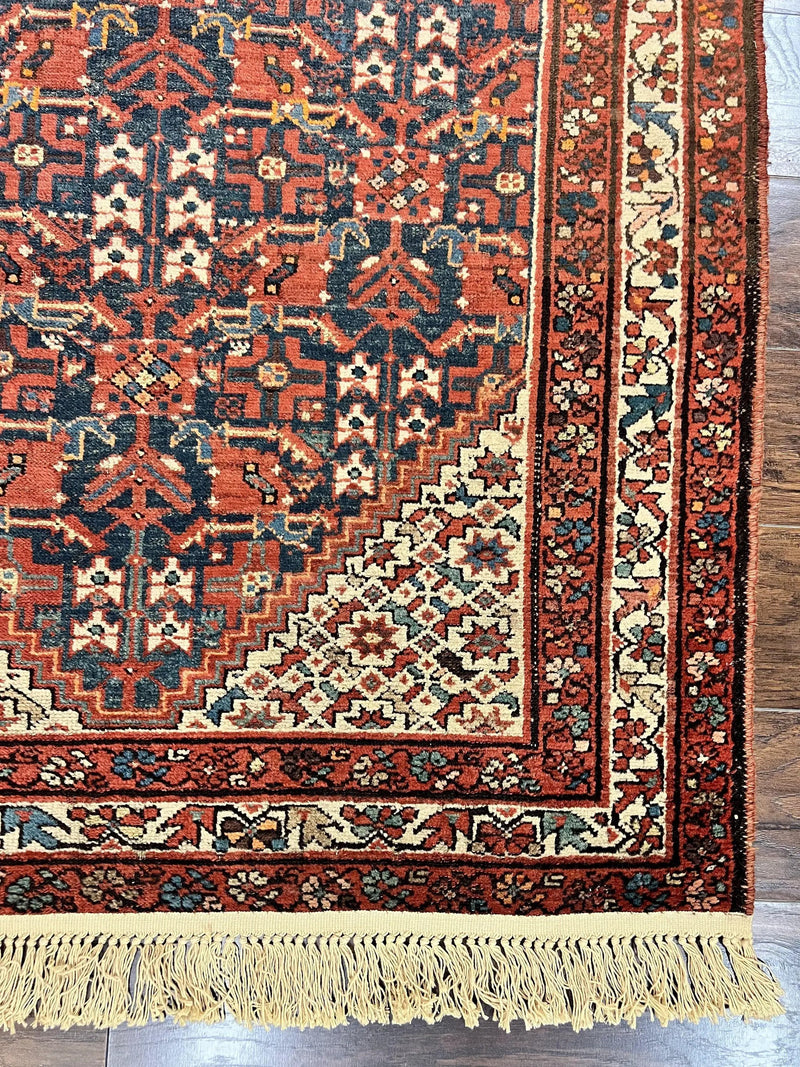 Persian Malayer Rug 4x7, Tribal Rug, Geometric, Antique Oriental Carpet, Red Blue Cream, Boho Rug, Hand Knotted Wool Rug by Jewel Rugs