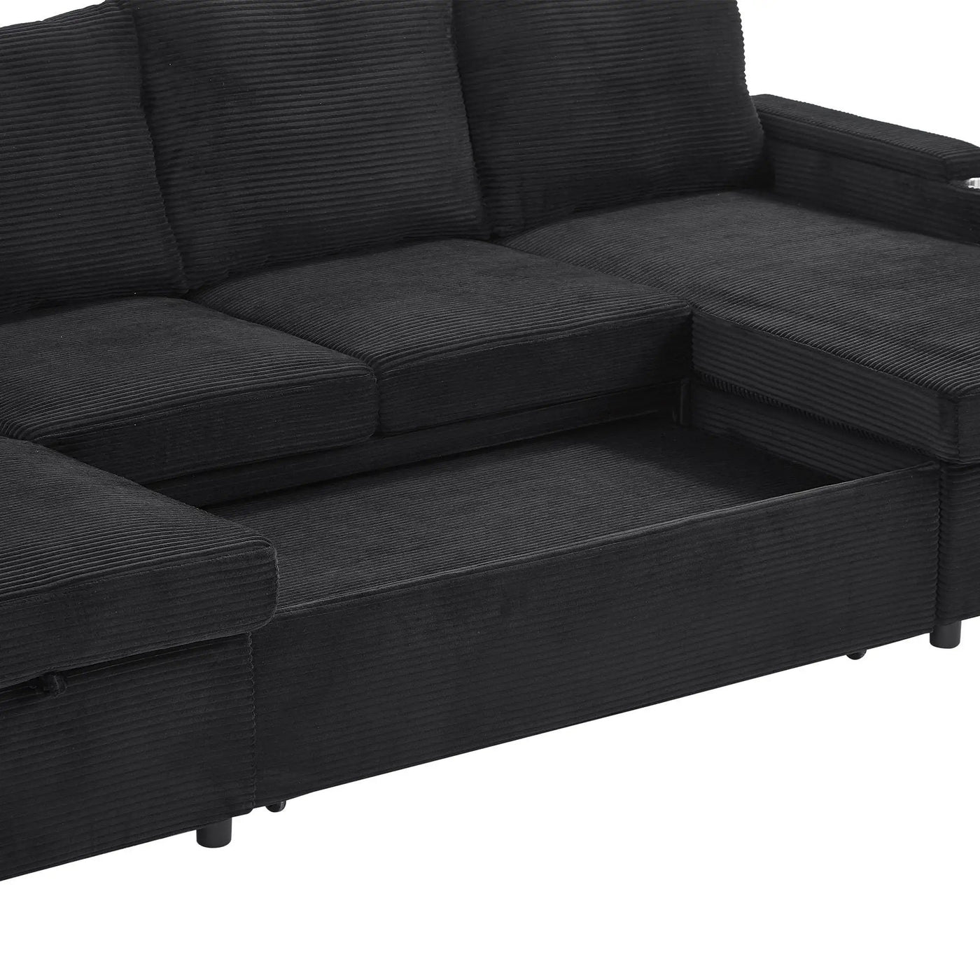 U Shaped Sectional Sofa Bed With Storage Chaise Lounges, USB Ports, And Cup Holders by HouseOfZazla
