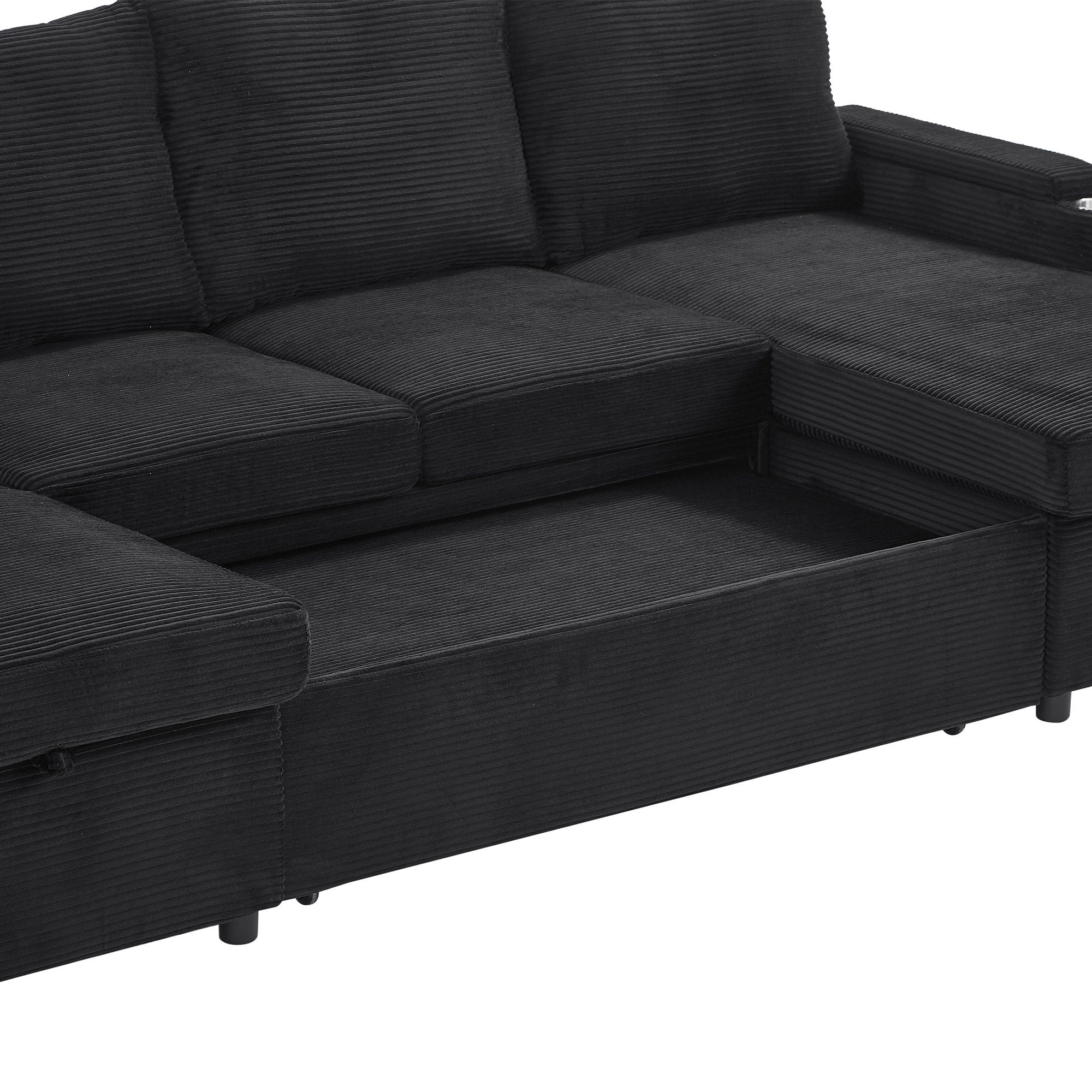 U Shaped Sectional Sofa Bed With Storage Chaise Lounges, USB Ports, And Cup Holders by HouseOfZazla