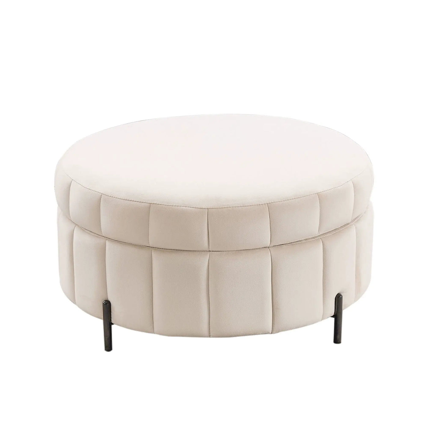 Upholstered Round Ottoman With Reversible Lid, Channel Tufted Pumpkin Shape by HouseOfZazla