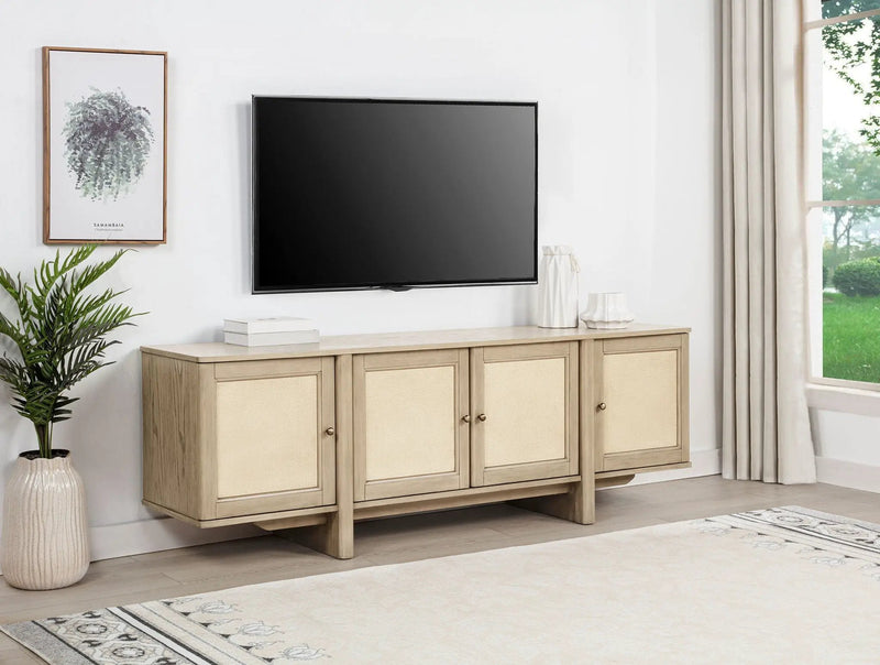 Kailani 79-inch 4-door Cane TV Stand Media Console Beige Oak by Unique Piece Furniture
