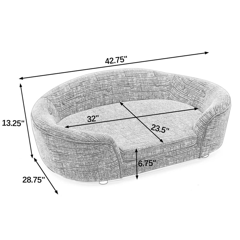 OVERSIZED Size Oval Semi-Enclosed Dog Sofa - Durable Linen Material, Button-Tufted Backrest, High-Center Low-Sides Support & Plush Comfort-Beige by HouseOfZazla