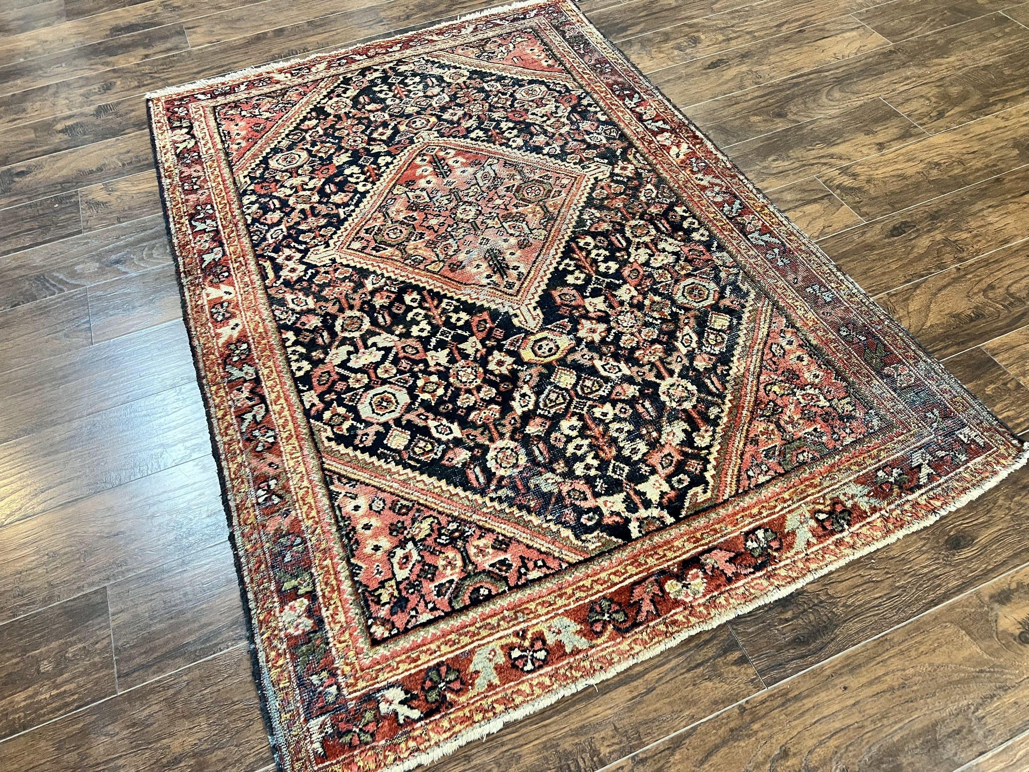 Antique Persian Mahal Rug 4x7, Wool Hand Knotted Tribal Geometric Carpet by Jewel Rugs