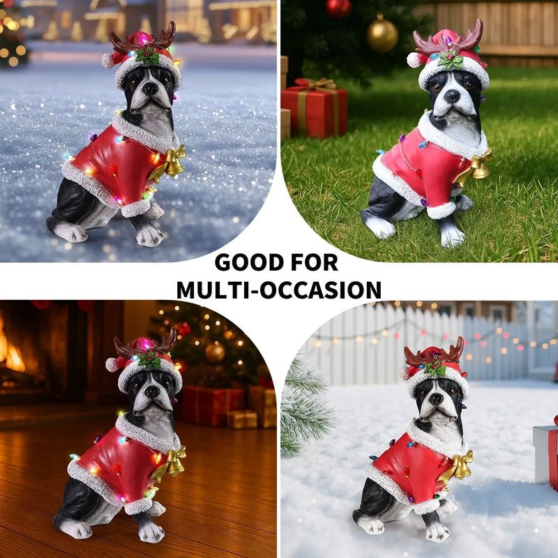 Christmas Boston Terrier Statue, Holiday Dog Figurine in Santa Outfit by HouseOfZazla