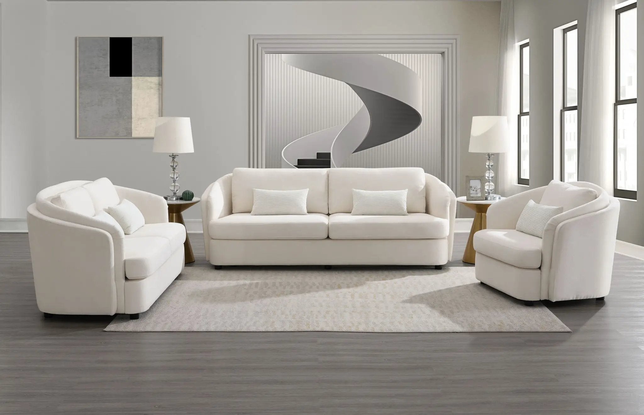 Mariko - 3 Piece Living Room Set Sofa Loveseat Chair - Beige by Unique Piece Furniture