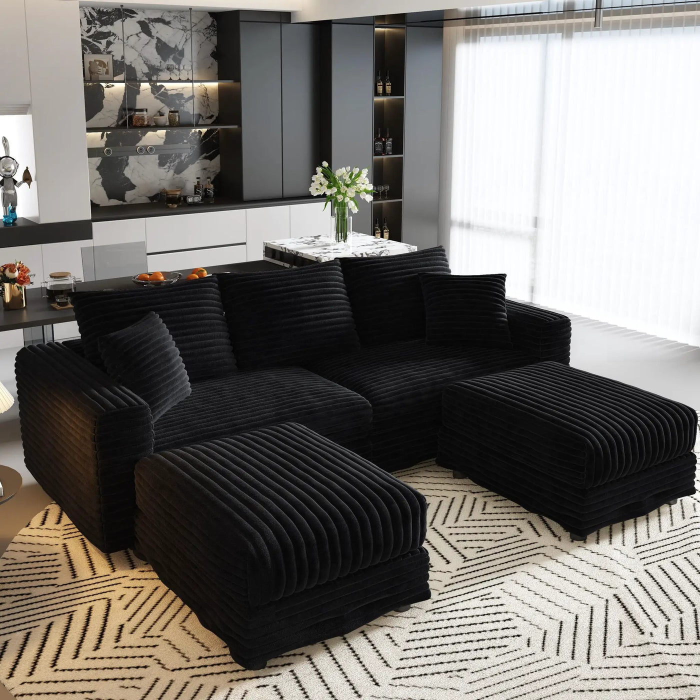 Convertible Deep Seat Sofa With Soft Pillows And Ottomans by HouseOfZazla