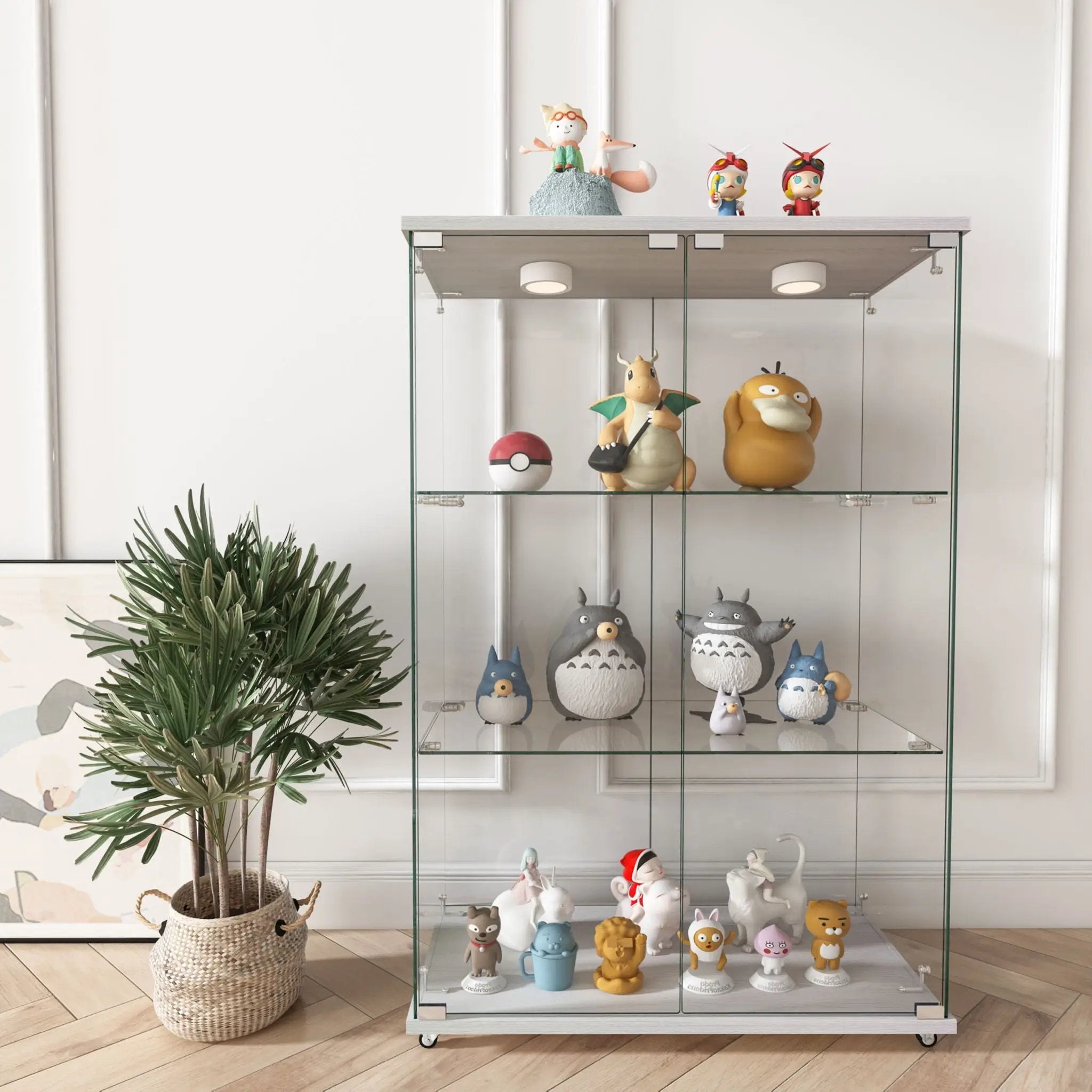 Modern Display Cabinet With LED Lights, Transparent Tempered Glass 2 Door Storage Case With 3 Shelves by HouseOfZazla