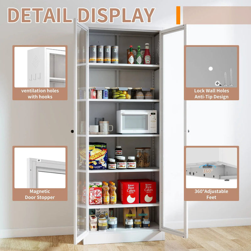 Industrial Metal Kitchen Pantry Cabinet With Adjustable Shelves - White by HouseOfZazla