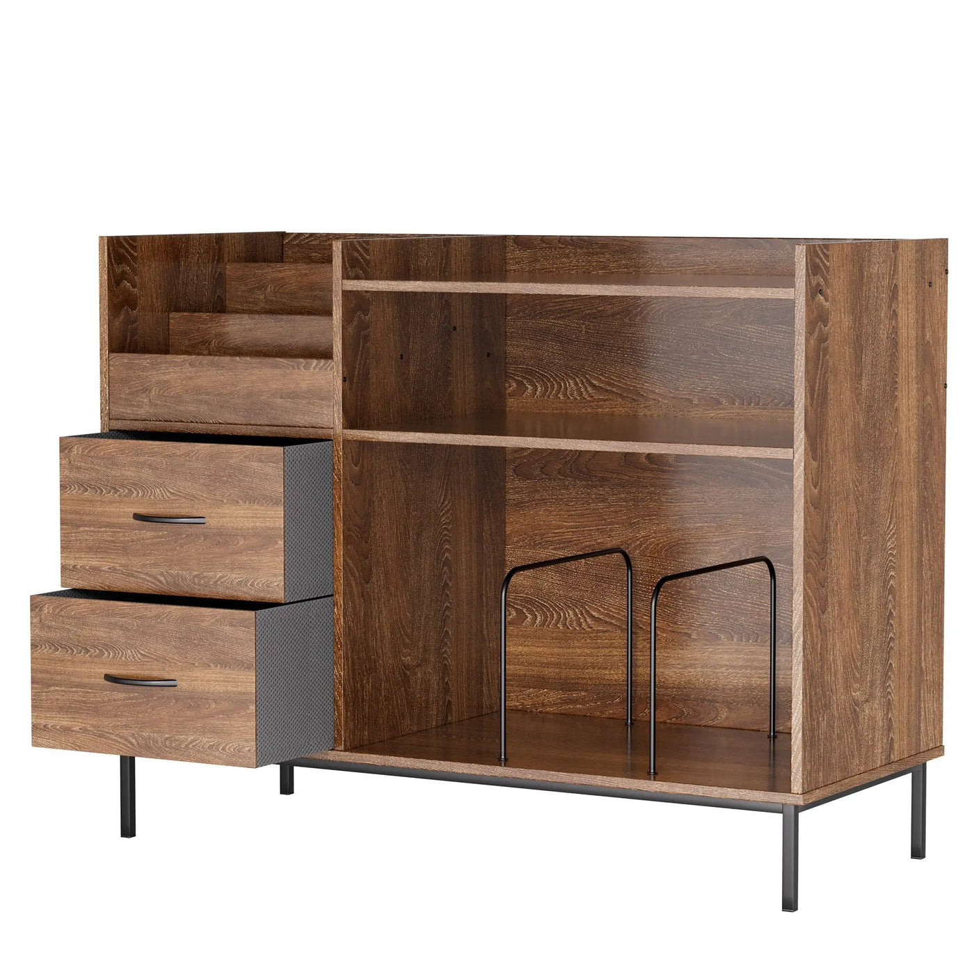 Eco-Friendly Vinyl Record Player Stand With Flip-Top Storage, Media Console With Dual Outlets And Dustproof Drawers by HouseOfZazla