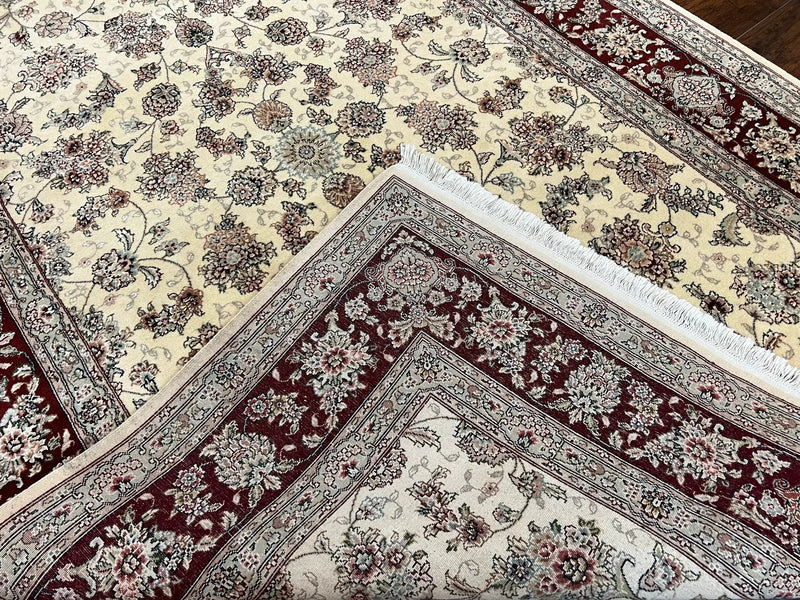 Pak Persian Rug 6x9, Floral Allover Carpet 6 x 9 ft, Cream and Maroon Hand Knotted Wool and Silk Fine Oriental Rug, Traditional Vintage Rug by Jewel Rugs