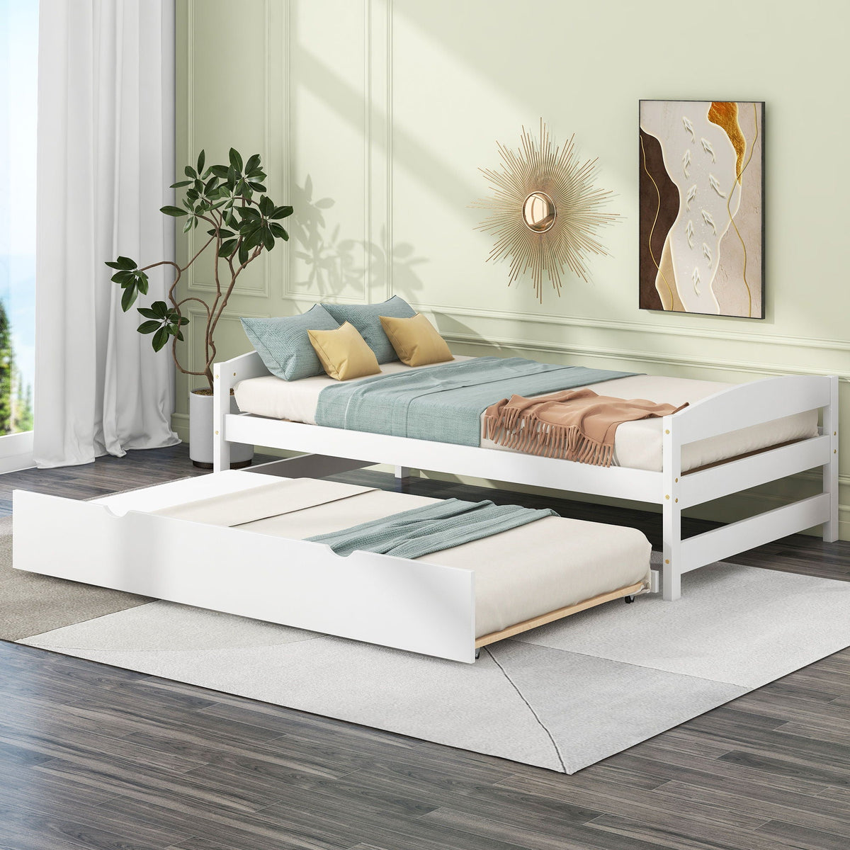 Twin Size Platform Bed with Trundle - Solid Wood Frame - Dark Gray or White, photo 6 of 22