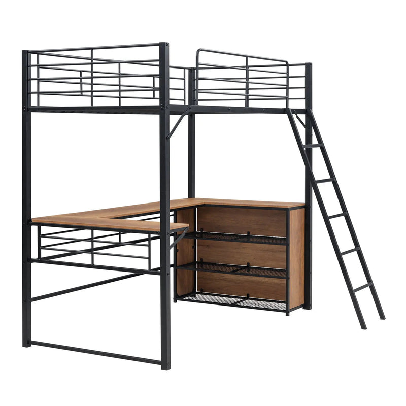Loft Bed & 3 Layers Of Shelves And L-Shaped Desk by HouseOfZazla