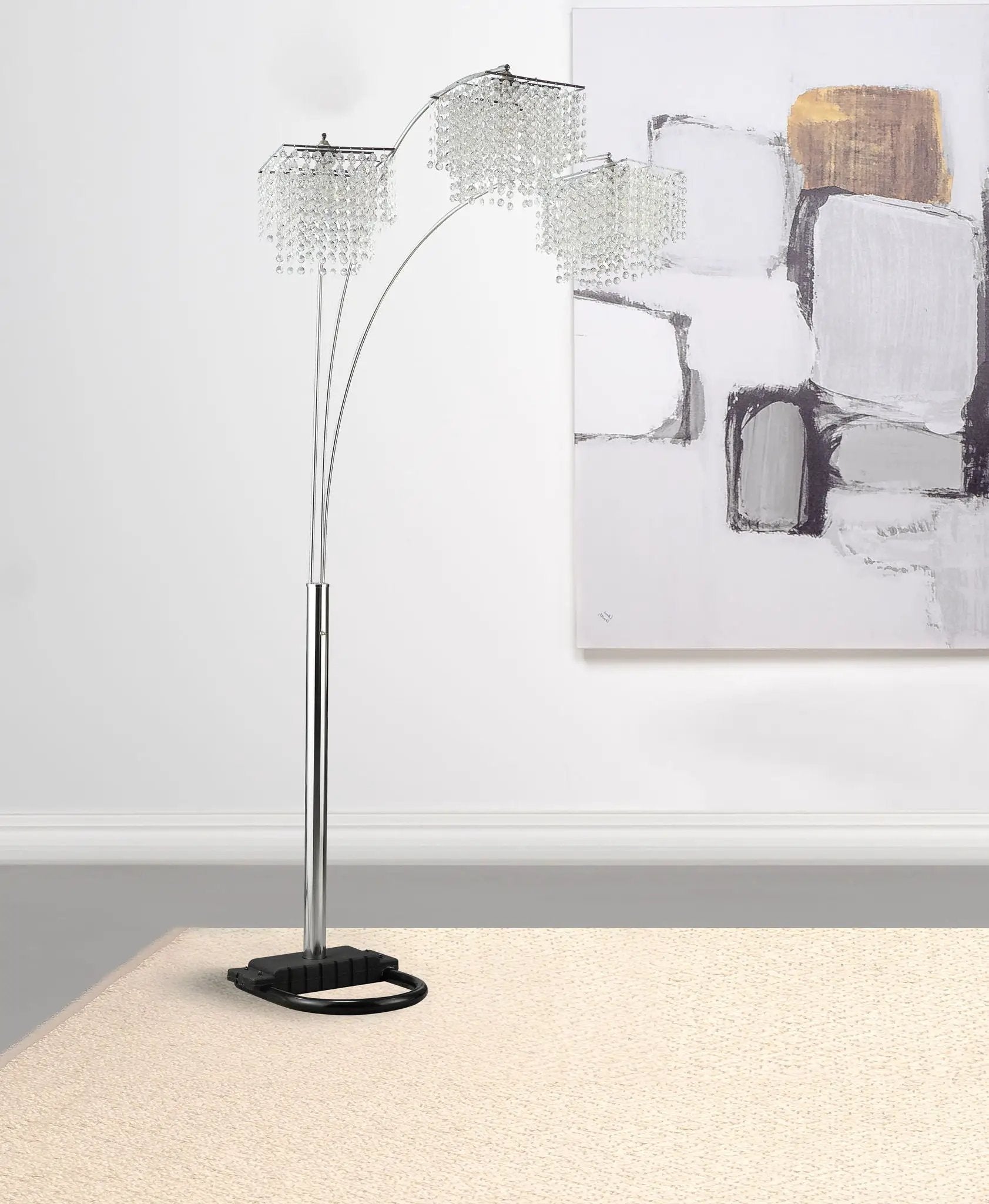Miriam 90-inch Hanging Crystal Arc Floor Lamp Chrome by Unique Piece Furniture