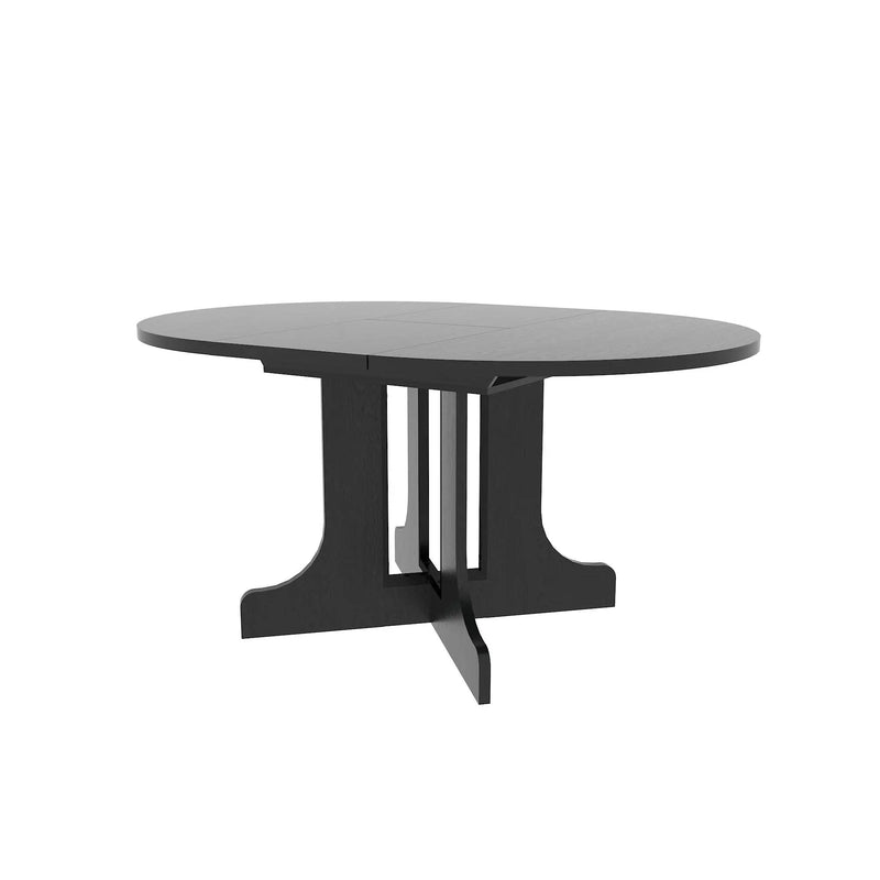Dining Table For Farmhouse Kitchen Expandable Oval Table Top With Removable Leaf Trestle X Shaped Base - Black by HouseOfZazla