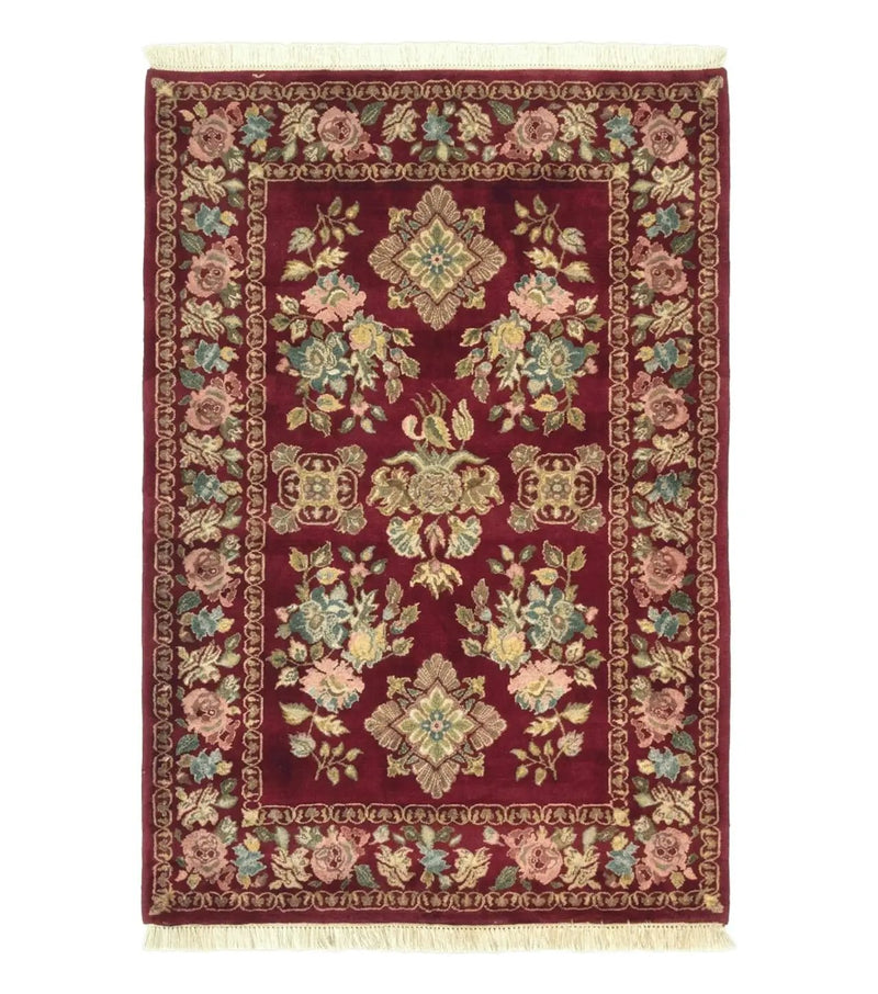 Indo Persian Kerman Rug 4x6, Burgundy, Floral by Jewel Rugs