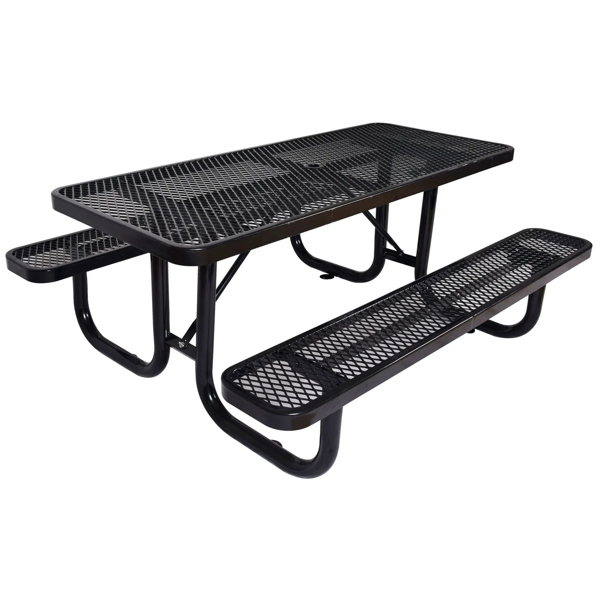 Rectangular Outdoor Steel Picnic Table With Umbrella Pole by Unique Piece Furniture