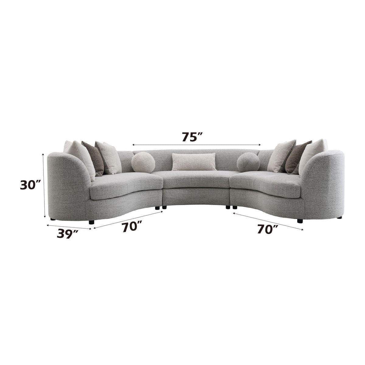Gray Boucle Sectional Sofa with Down Feather Pillows - Ivria Collection, photo 2 of 4