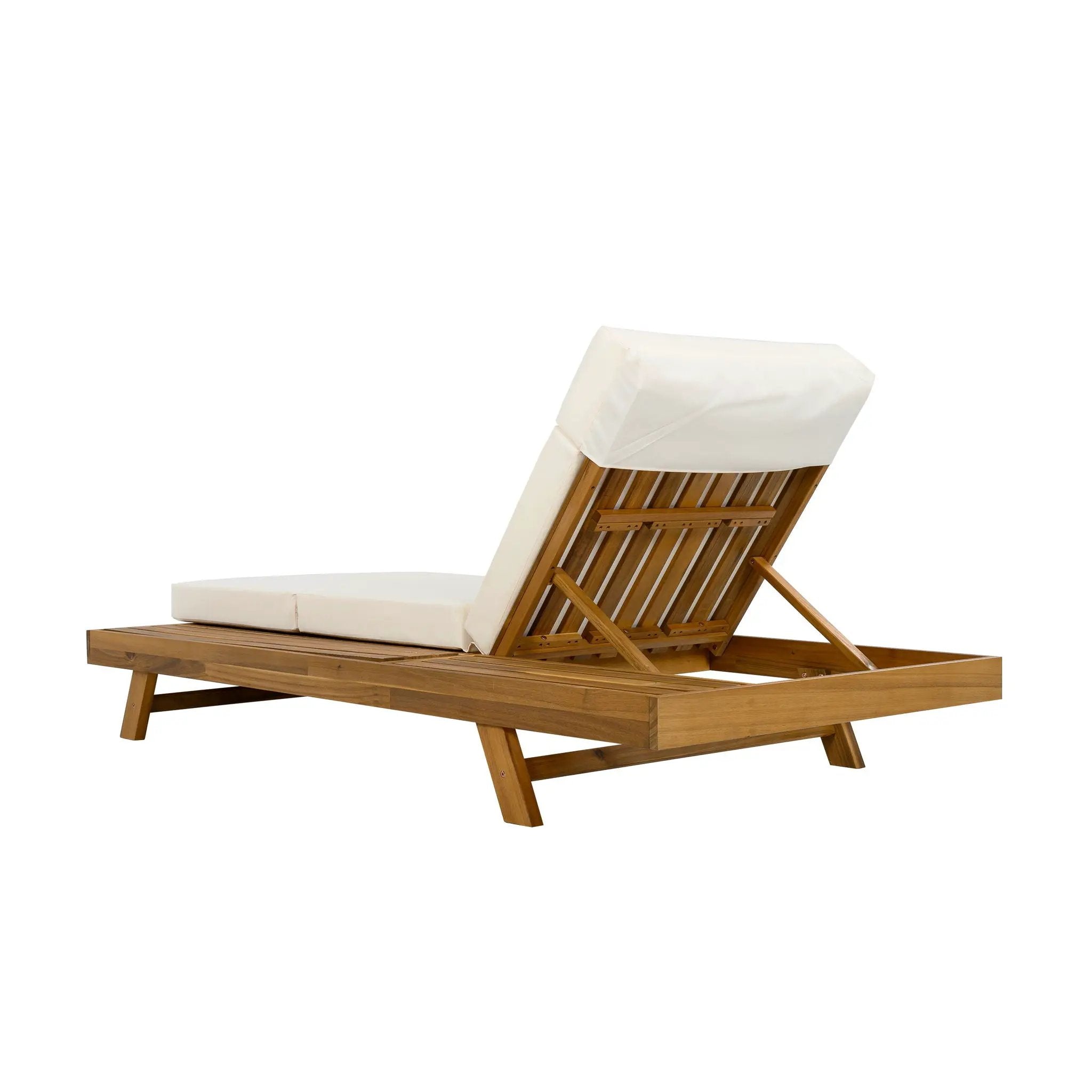 Acacia Wood Lounge Chaise Set With Headrest And Water Resistant Cushions - Beige by HouseOfZazla