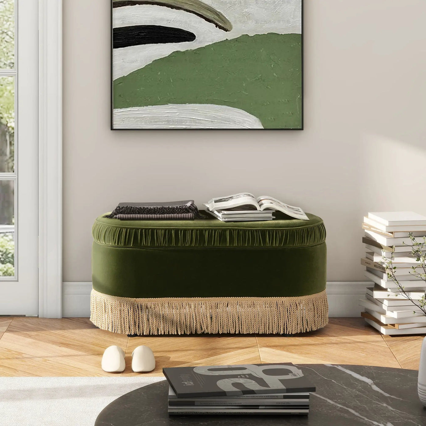 Serena - Contemporary Design Oval Storage Bench Ottoman by HouseOfZazla