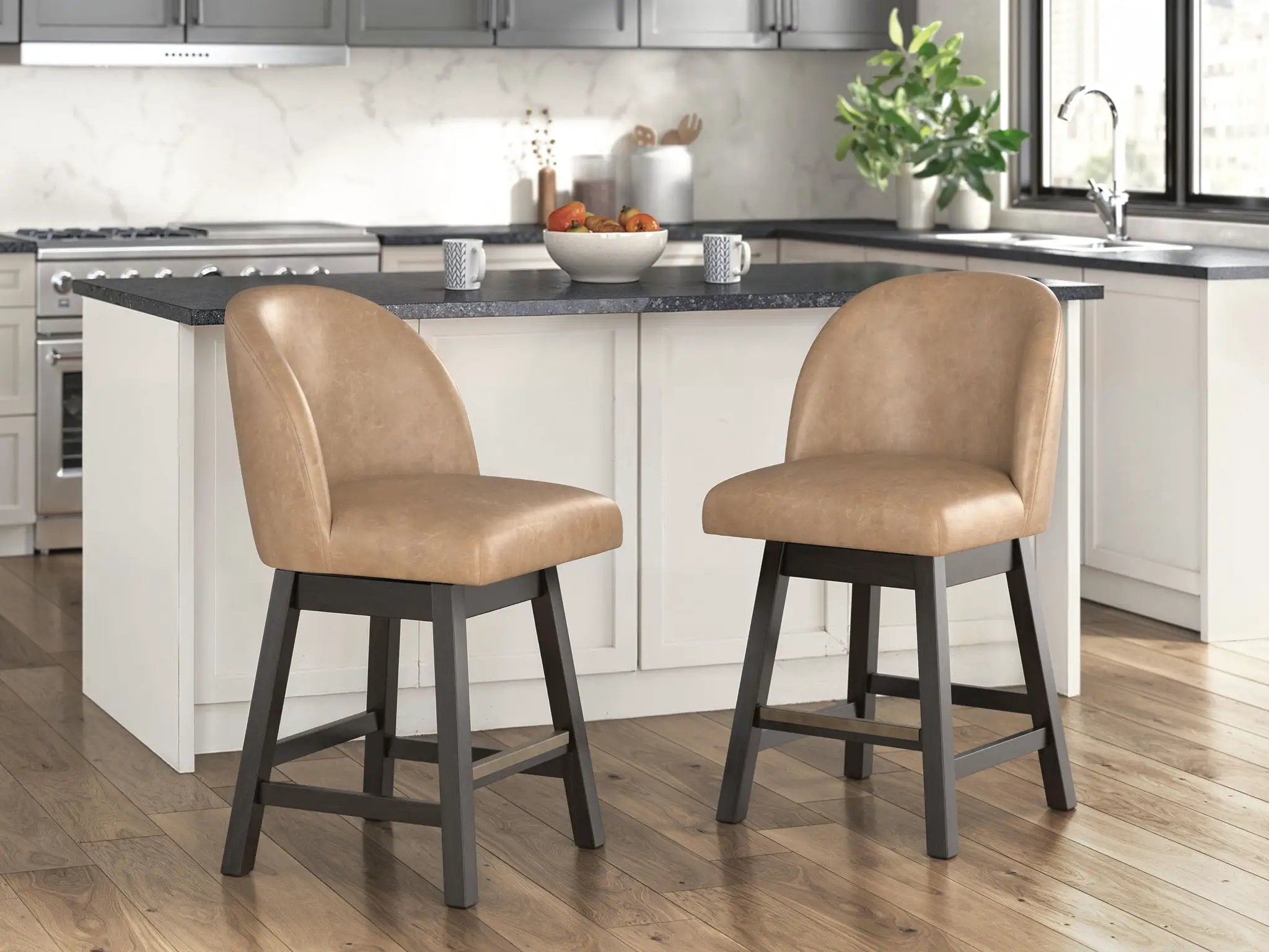 Neymorton - Upholstered Swivel Faux Leather Barstool (Set of 2) - Dark Grayish Brown by Unique Piece Furniture